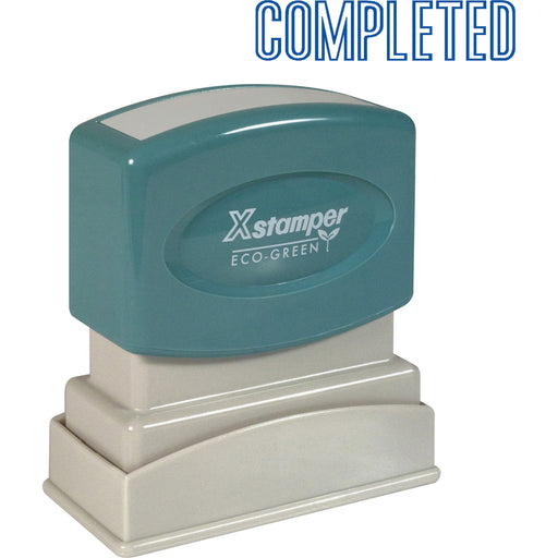 Xstamper COMPLETED Title Stamp - Message Stamp - COMPLETED - 0.50" Impression Width x 1.63" Impression Length - 100000 Impression(s) - Blue - Recycled - 1 Each