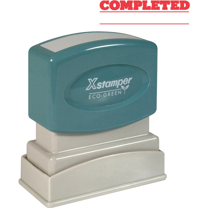 Xstamper COMPLETED Stamp - Message Stamp - COMPLETED - 0.50" Impression Width x 1.63" Impression Length - 100000 Impression(s) - Red - Recycled - 1 Each