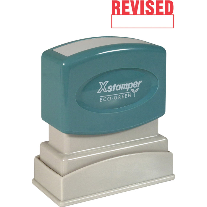 Xstamper REVISED Title Stamp - Message Stamp - REVISED - 0.50" Impression Width x 1.63" Impression Length - 100000 Impression(s) - Red - Recycled - 1 Each