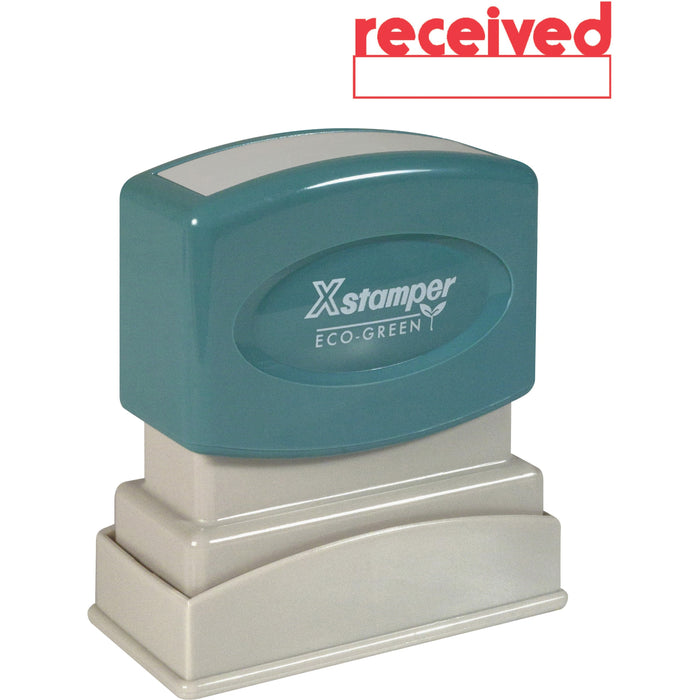 Xstamper RECEIVED Window Title Stamp - Message Stamp - RECEIVED - 0.50" Impression Width x 1.63" Impression Length - 100000 Impression(s) - Red - Recycled - 1 Each