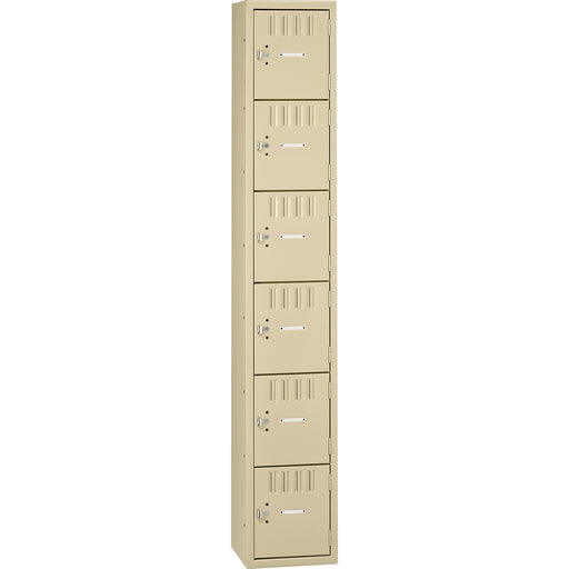 Tennsco 6-Tier No Legs Steel Box Lockers - Internal Size 12" Height x 12" Width x 18" Depth - Overall Size 72" Height x 12" Width x 18" Depth - Sand - Steel