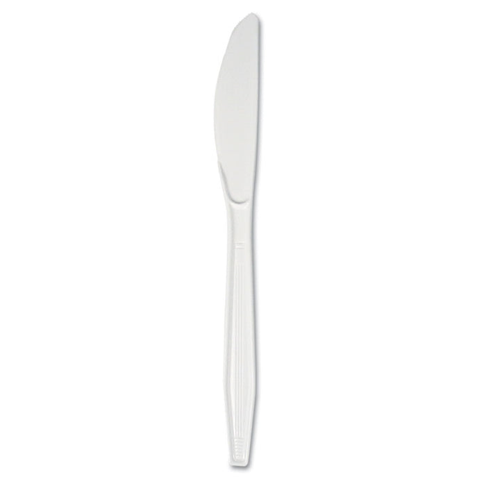 Mediumweight Polystyrene Cutlery, Knife, Plastic, White, 100/Box, 10 Boxes/Carton
