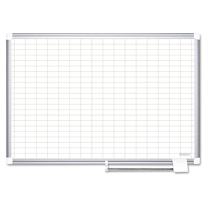 Gridded Magnetic Porcelain Dry Erase Project Planning Board, 1" x 2" Cell, 72" x 48", White Surface, Satin Aluminum Frame