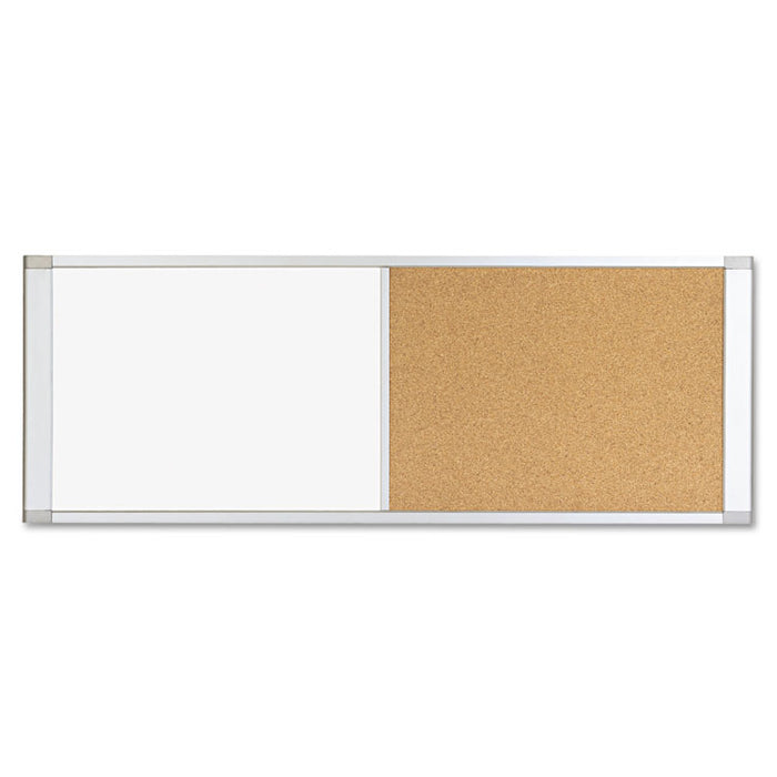 Cubicle Workstation Dry Erase Board, Combo Magnetic Dry Erase/Bulletin, 48" x 18", Tan/White Surface, Satin Aluminum Frame