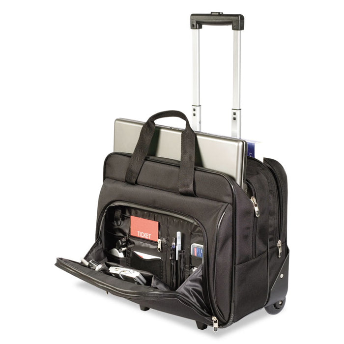 Rolling Laptop Case, 1200D Polyester, Fits Devices Up to 16", Polyester, 16.5 x 7.5 x 14, Black