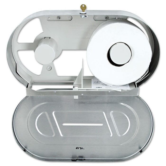 Stainless Steel Two-Roll Jumbo Toilet Tissue Dispenser, 20.81 x 5.31 x 11.38, Satin-Finish Stainless Steel