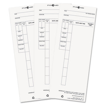 Time Clock Cards for Pyramid Technologies 4000, One Side, 3.5 x 8.5, 100/Pack