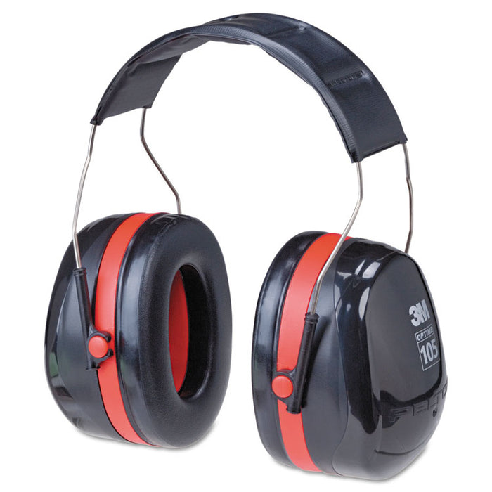 PELTOR OPTIME 105 High Performance Earmuffs, 30 dB NRR, Black/Red