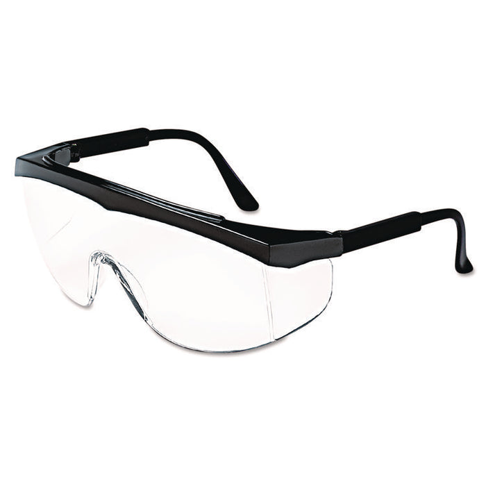 Stratos Safety Glasses, Black Half Frame OTG, Clear Single Lens