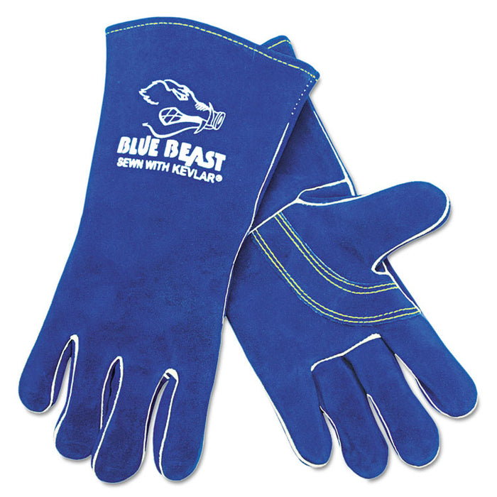 Blue Beast Leather Welding Work Gloves, ANSI Level 3 Heat Resistance, Gunn Cut, Wing Thumb, X-Large, Blue, 12 Pairs