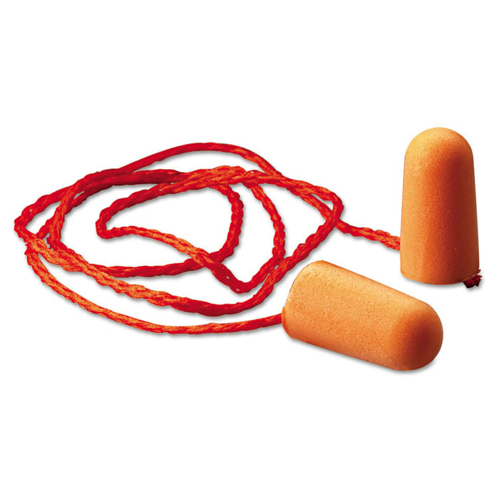 Foam Earplugs, Corded, 29 dB NRR, One Size Fits Most, Orange Bullet Plugs, 100/Box