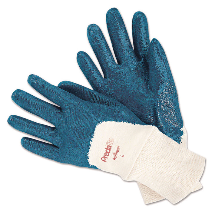 Predalite Nitrile Gloves, Large, Blue/White, 12 Pairs