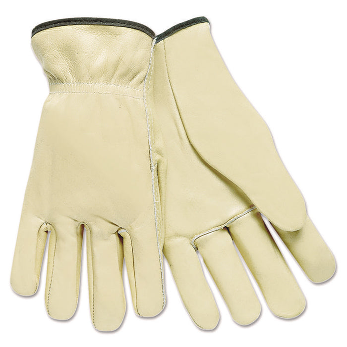 Top Grain Cowhide Leather Drivers Gloves, Gunn Cut, Straight Thumb, Medium, Tan, 12 Pairs