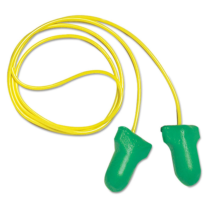 MAXIMUM Lite Single-Use Earplugs, Corded, 30 dB NRR, One Size Fits Most, Green Bell/T-Shaped Plugs, 100/Box