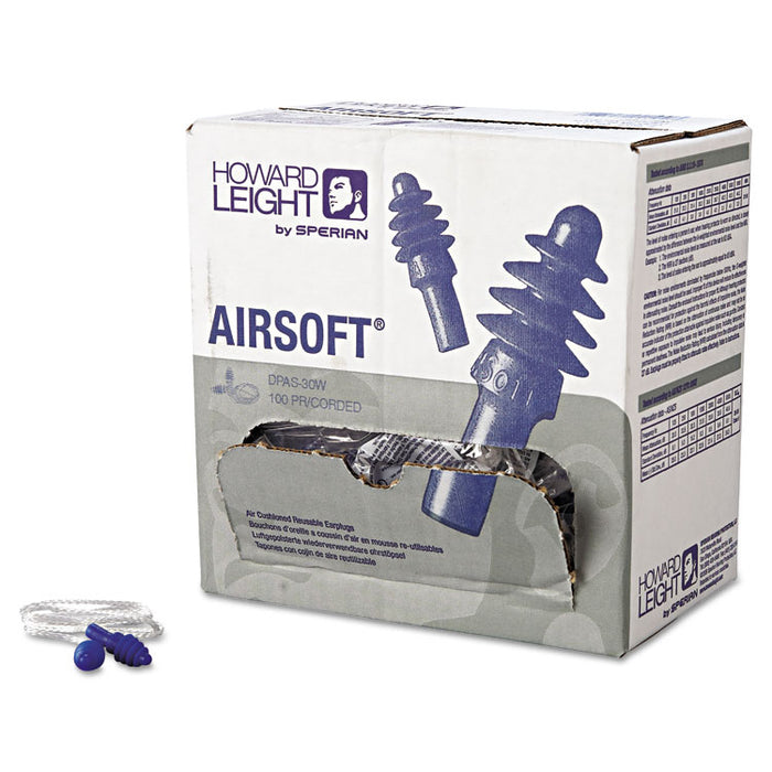 AirSoft Multiple-Use Corded Earplugs, White Cord, 27 dB NRR, One Size Fits Most, Blue 4-Flange Plugs, 100/Box