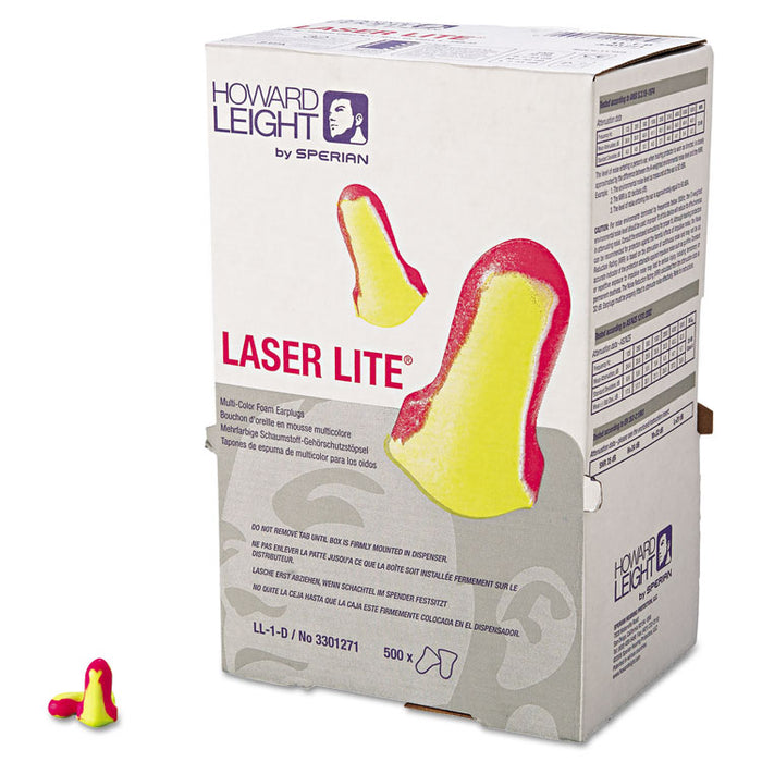 Laser Lite Single-Use Earplug Leight Source Refill, 32 dB NRR, One Size Fits Most, Yellow/Magenta Bell/T-Shaped Plugs, 500/BX