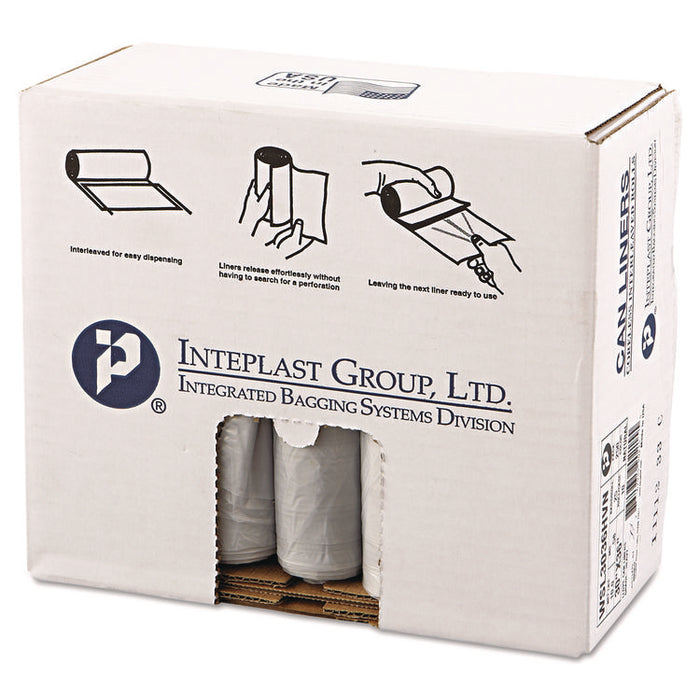 Low-Density Commercial Can Liners, 30 gal, 0.58 mil, 30" x 36", Clear, Interleaved Roll, 25 Bags/Roll, 10 Rolls/Carton