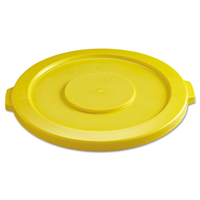 BRUTE Self-Draining Flat Top Lids for 32 gal Round BRUTE Containers, 22.25" Diameter, Yellow