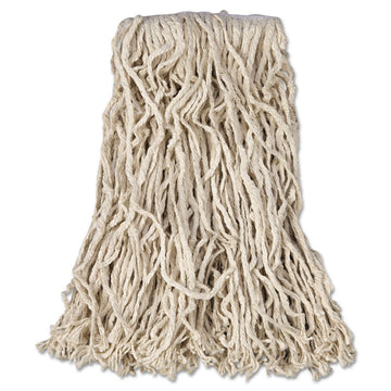 Non-Launderable Economy Cut-End Cotton Wet Mop Head, 16 oz, 1" Band, White, 12/Carton