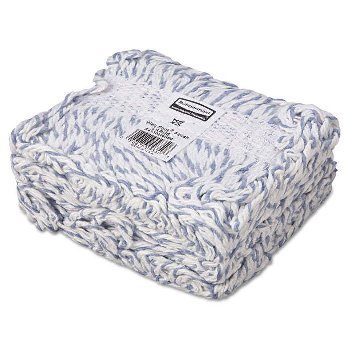 Web Foot Premium Finish Mop Head, Cotton/Synthetic, White, Large, 1" White Headband, 6/Carton