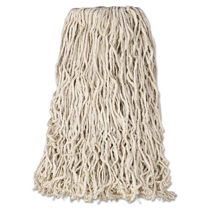 Non-Launderable Premium Cut-End Cotton Wet Mop Head, 24 oz, White, 1" White Band, 12/Carton