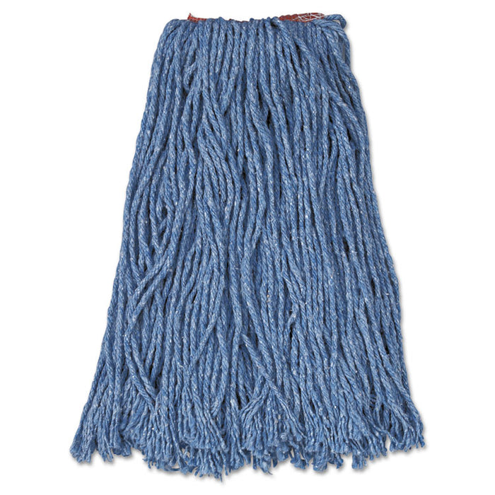 Non-Launderable Cotton/Synthetic Cut-End Blend Mop Head, 16 oz, 1" Band, Blue, 12/Carton