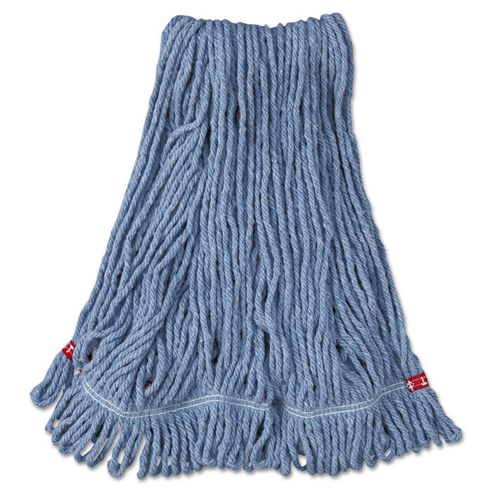 Web Foot Wet Mop Head with 1" Headband, Shrinkless, Cotton/Synthetic, Medium, Blue, 6/Carton