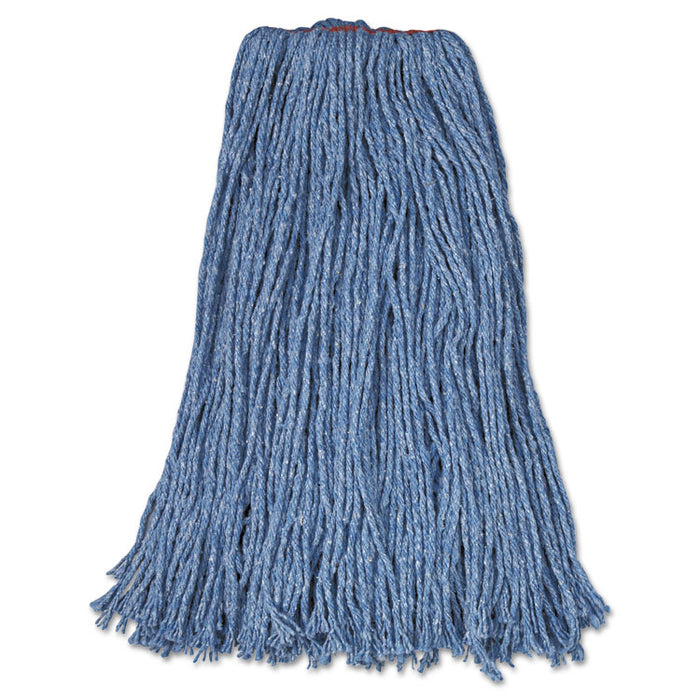 Non-Launderable Cotton/Synthetic Cut-End Blend Mop Head, 24 oz, 1" Band, Blue, 12/Carton