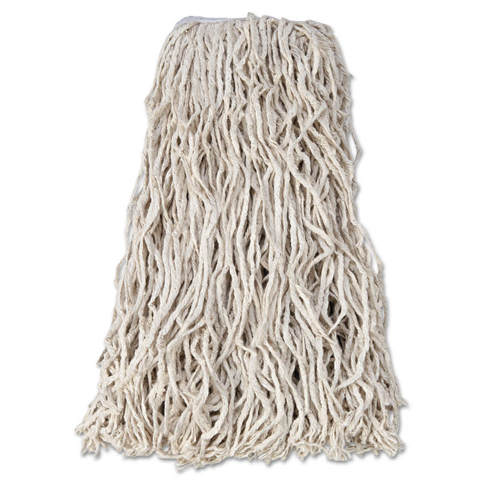 Non-Launderable Economy Cut-End Cotton Wet Mop Head, 24 oz, 1" Band, White, 12/Carton