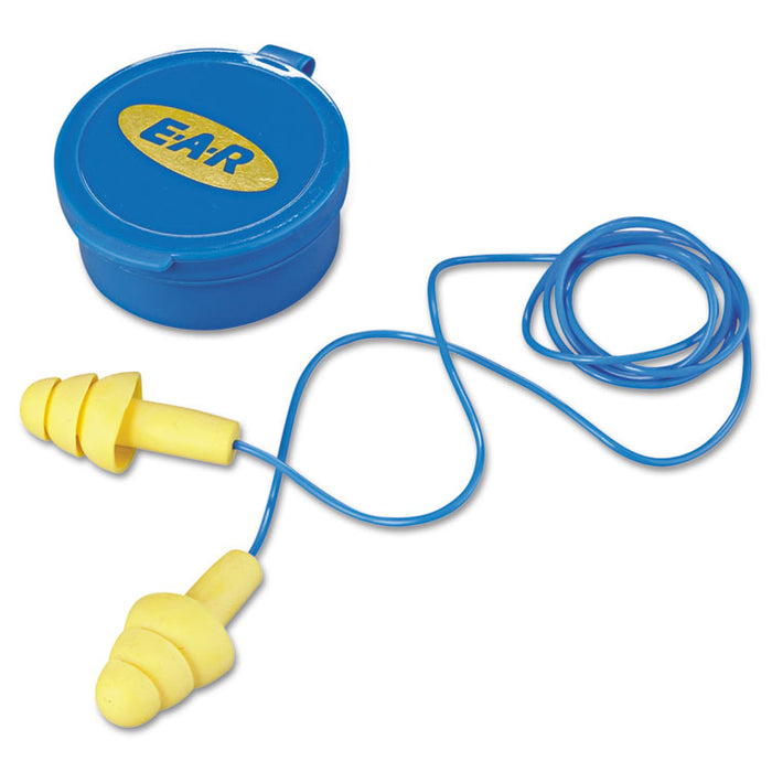 E-A-RUltraFit Reusable Earplugs, Corded, 25 dB NRR, One Size Fits Most, Yellow 3-Flange Plugs, 50/Box