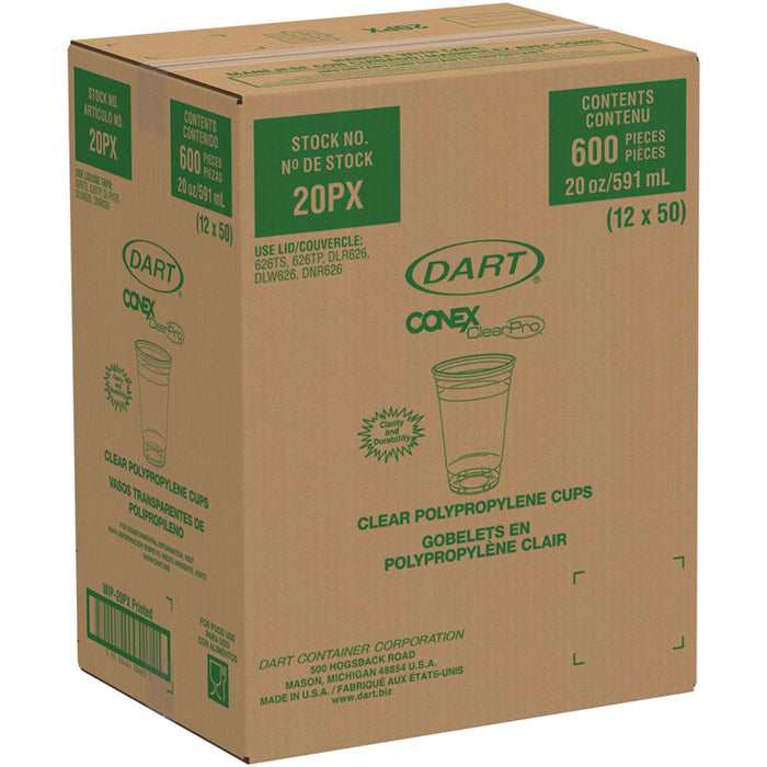Polypropylene Cups, Cold Cups, 20 oz, Plastic, Clear, 50/Bag, 12 Bags/Carton