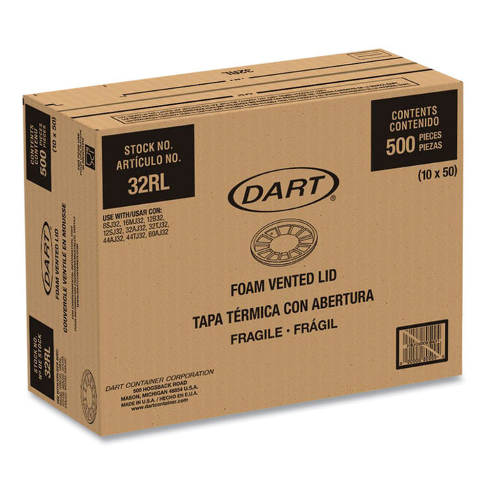 Vented Foam Lids, 8 oz to 60 oz Hot Cups, White, 50/Pack, 10 Packs/Carton