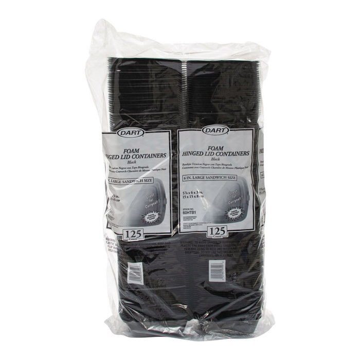 Foam Hinged Lid Containers, Large Sandwich, 6 x 5.9 x 3, Black, 125/Bag, 4 Bags/Carton