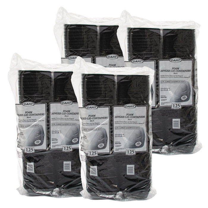 Foam Hinged Lid Containers, Large Sandwich, 6 x 5.9 x 3, Black, 125/Bag, 4 Bags/Carton
