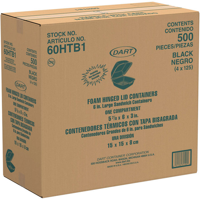 Foam Hinged Lid Containers, Large Sandwich, 6 x 5.9 x 3, Black, 125/Bag, 4 Bags/Carton