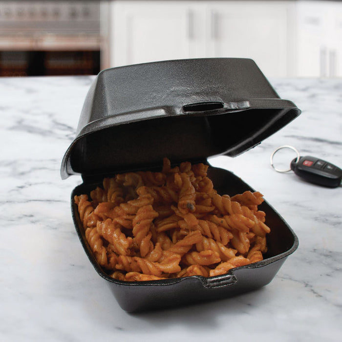 Foam Hinged Lid Containers, Large Sandwich, 6 x 5.9 x 3, Black, 125/Bag, 4 Bags/Carton