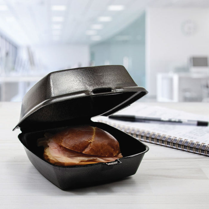 Foam Hinged Lid Containers, Large Sandwich, 6 x 5.9 x 3, Black, 125/Bag, 4 Bags/Carton