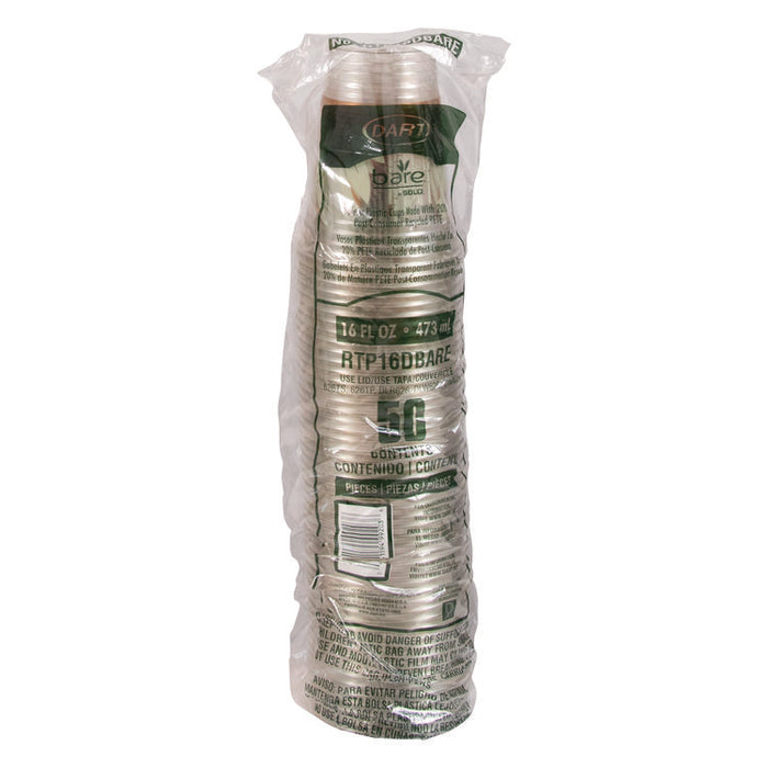 Bare Eco-Forward RPET Cold Cups ProPlanet Seal, 16 oz to 18 oz, Plastic, Leaf Design, Clear, 50/Pack, 20 Packs/Carton