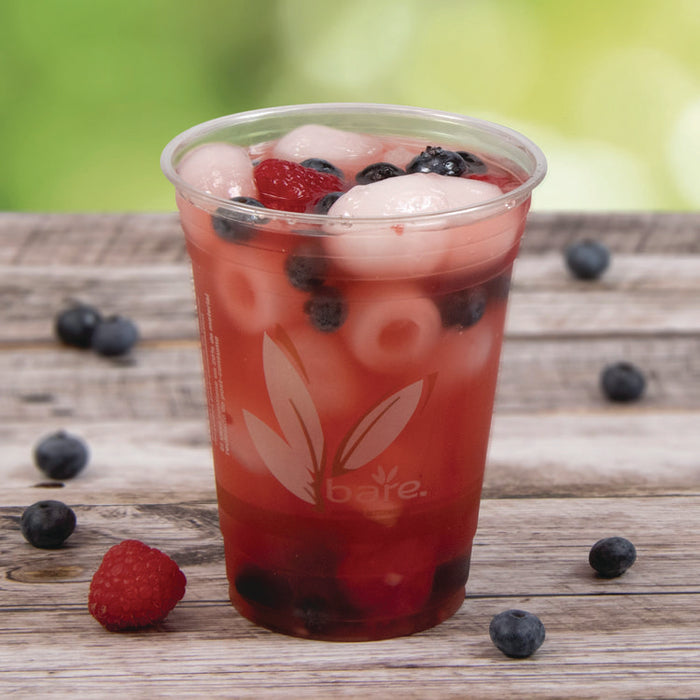 Bare Eco-Forward RPET Cold Cups ProPlanet Seal, 16 oz to 18 oz, Plastic, Leaf Design, Clear, 50/Pack, 20 Packs/Carton