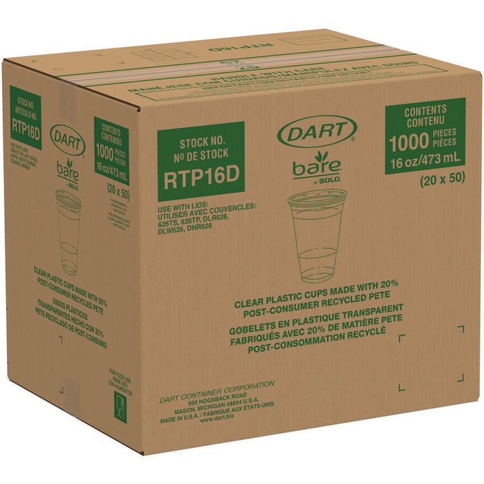 Bare Eco-Forward RPET Cold Cups ProPlanet Seal, 16 oz to 18 oz, Plastic, Leaf Design, Clear, 50/Pack, 20 Packs/Carton
