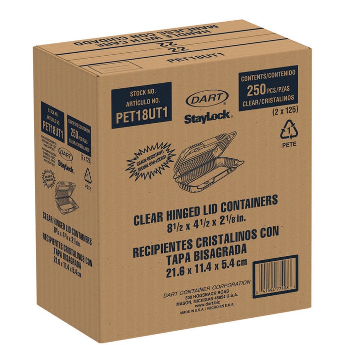 StayLock Clear Hinged Lid Containers, 4.5 x 8.5 x 2.1, Clear, Plastic, 250/Carton