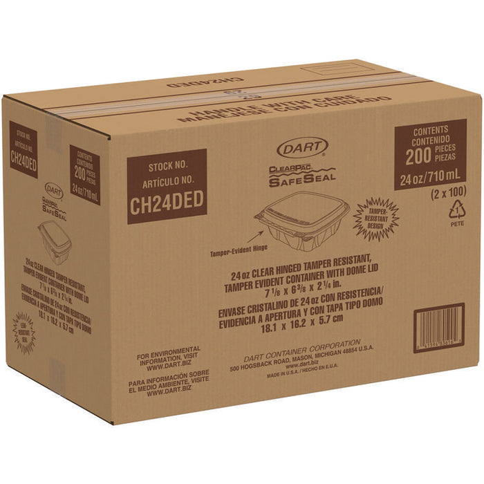 ClearPac SafeSeal Tamper-Resistant/Evident Containers, Domed Lid, 24 oz, Clear, Plastic, 100/Bag, 2 Bags/Carton