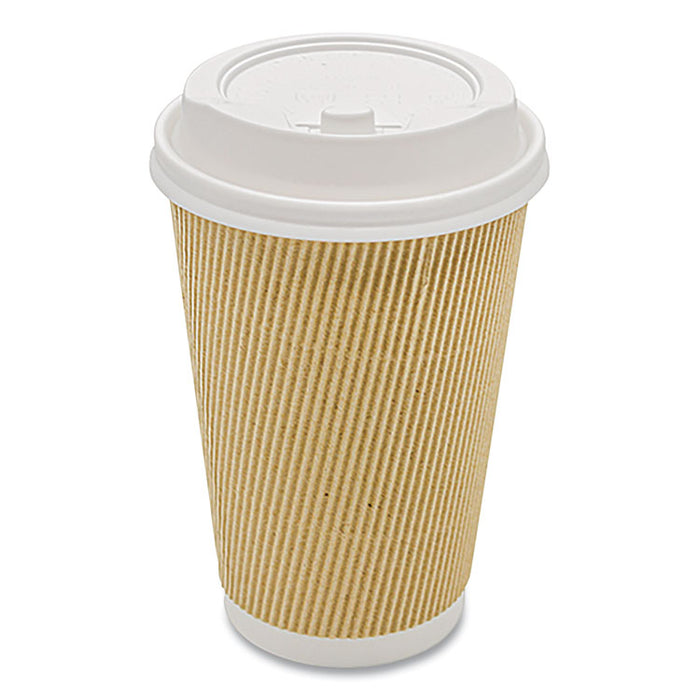 Ripple Hot Cups, 16 oz, Paper, Kraft/White, 500/Carton