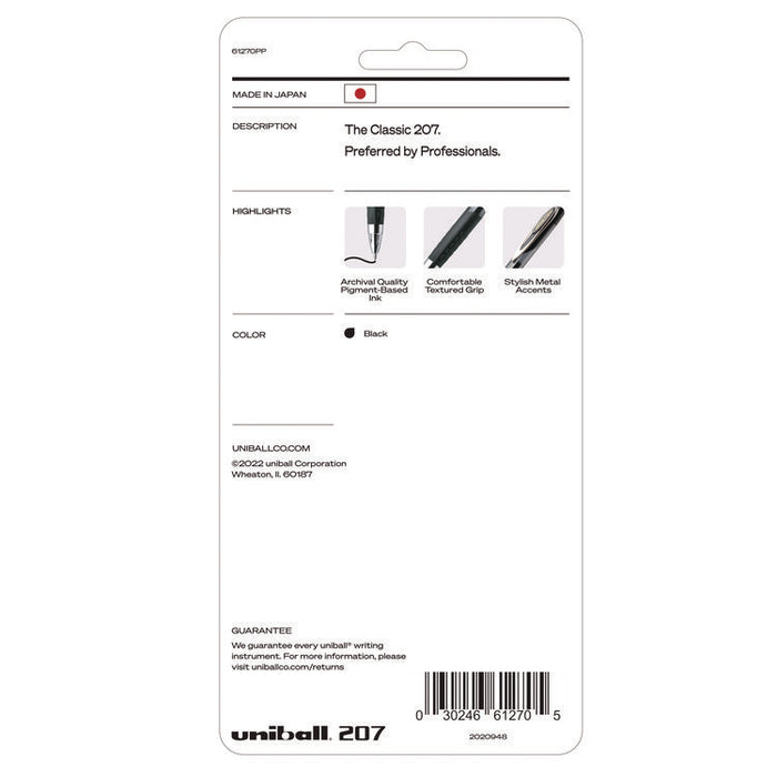 Signo 207 Gel Pen, Retractable, Fine 0.5 mm, Black Ink, Smoke/Black Barrel, 4/Pack