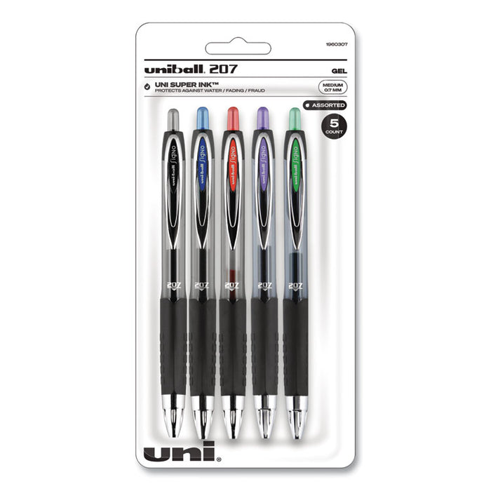 Signo 207 Gel Pen, Retractable, Medium 0.7 mm, Assorted Ink and Barrel Colors, 5/Pack