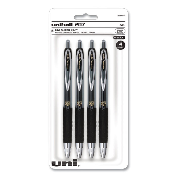 Signo 207 Gel Pen, Retractable, Fine 0.5 mm, Black Ink, Smoke/Black Barrel, 4/Pack