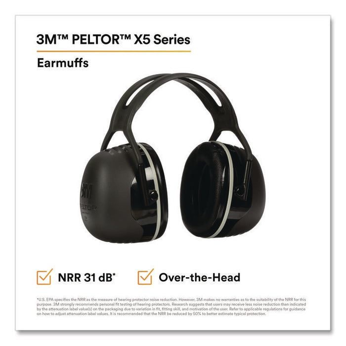 PELTOR X5A Over the Head Earmuffs, Dielectric, 31 dB NRR, Black/White