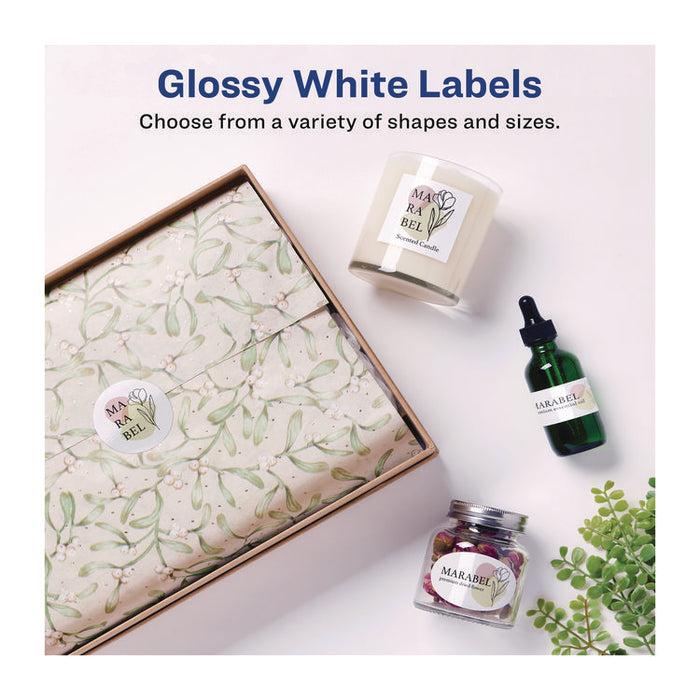 Glossy White Easy Peel Mailing Labels w/ Sure Feed Technology, Laser Printers, 1 x 2.63, White, 30/Sheet, 25 Sheets/Pack