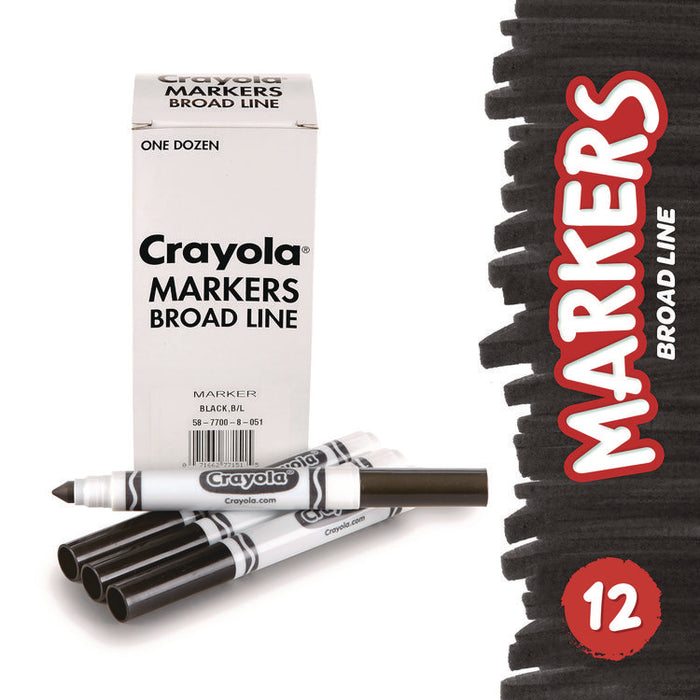 Bulk Broad Line Marker, Broad Bullet Tip, Black, 12/Box