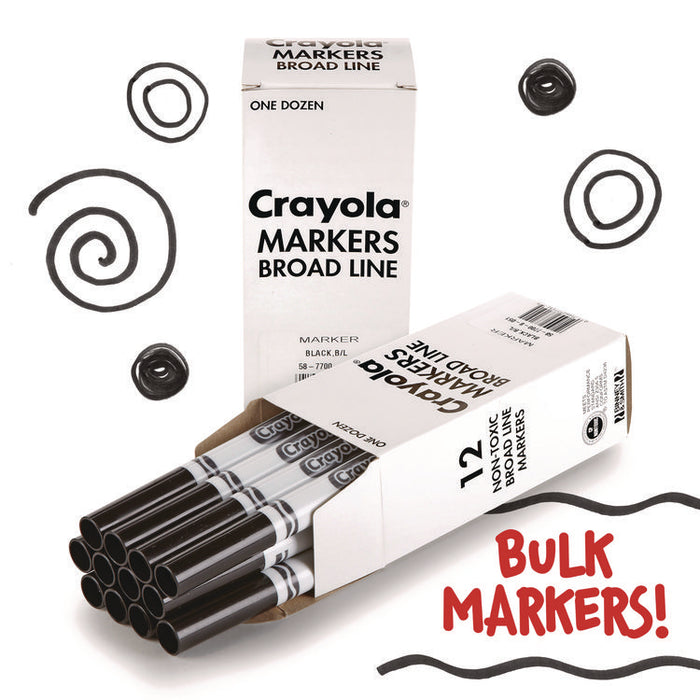 Bulk Broad Line Marker, Broad Bullet Tip, Black, 12/Box